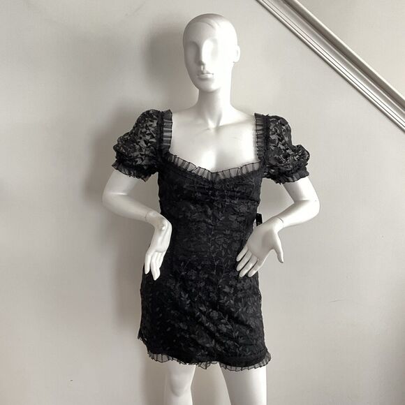 Lulus Dress Women XL Black Delightful Date Embroidered Ruffle Mini - Picture 11 of 13